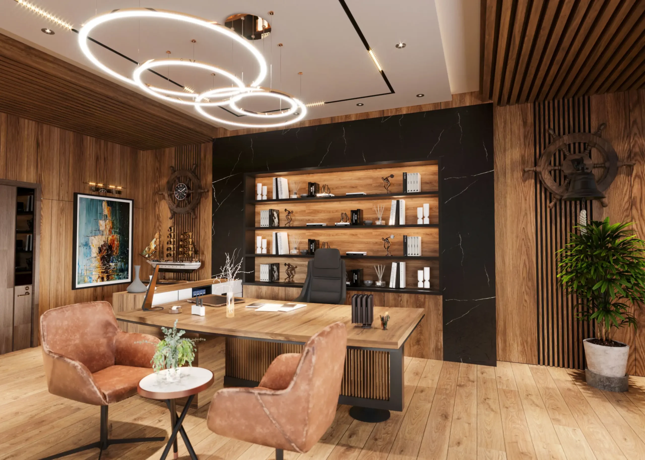 Exklusives modernes Executive Office mit hochwertiger Büroeinrichtung